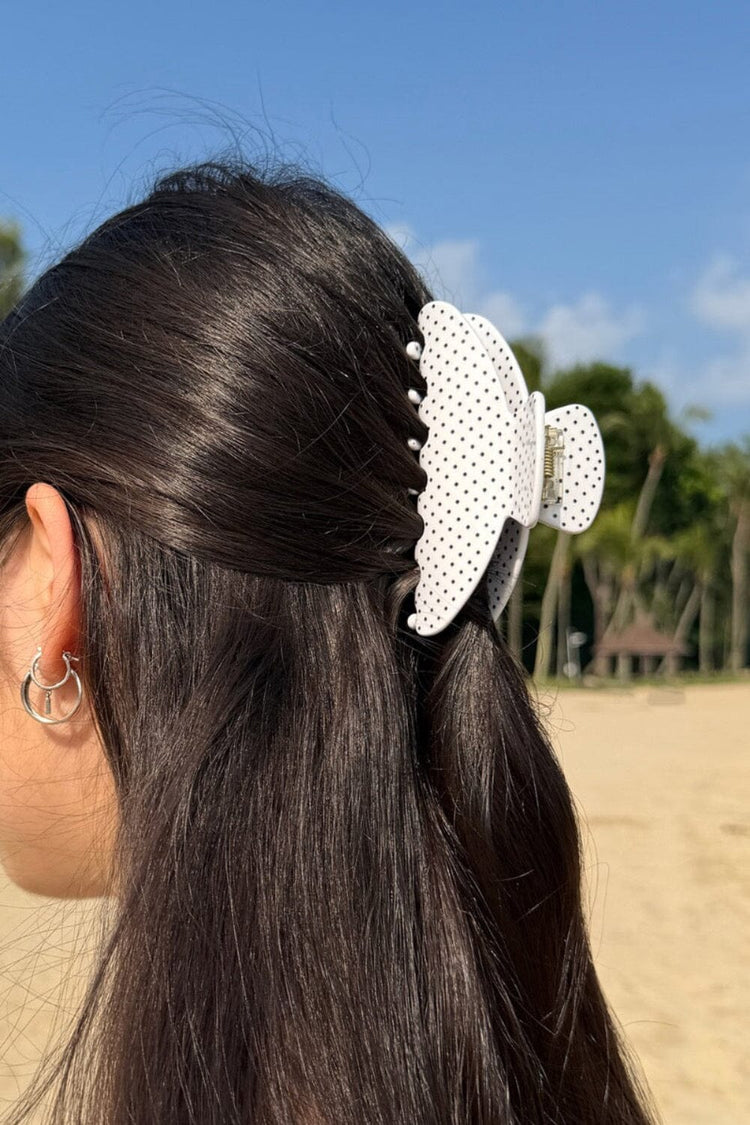 Hair Claw Clip | White With Black Polka Dots