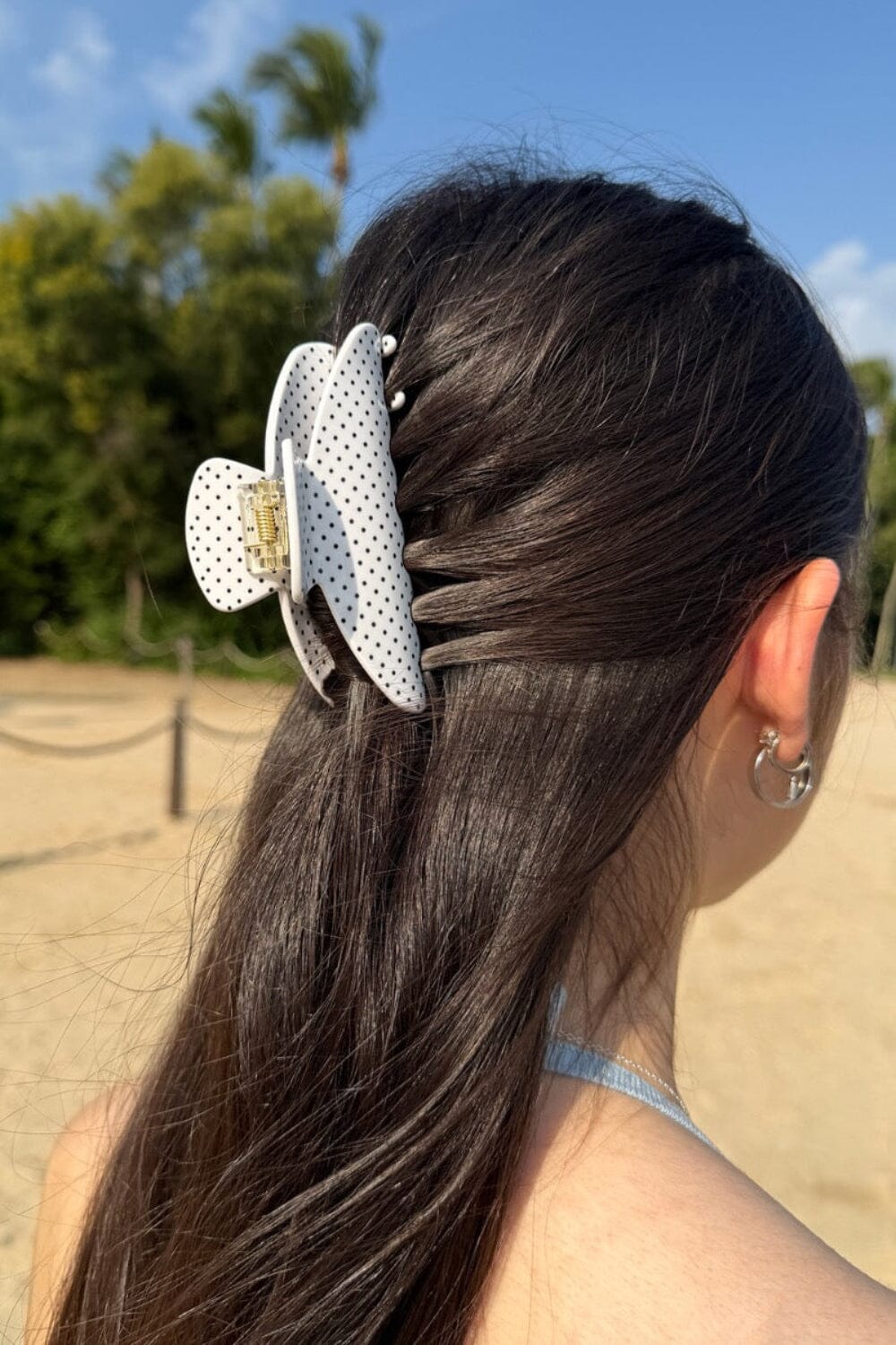Hair Claw Clip | White With Black Polka Dots