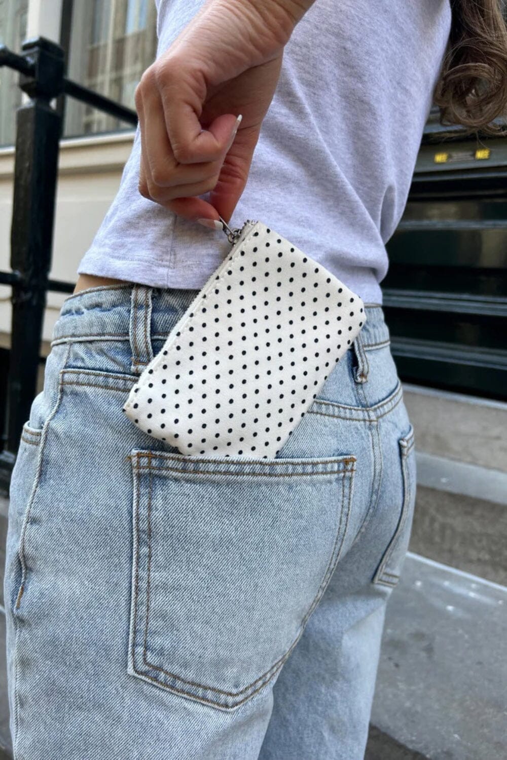 Polka Dots Coin Purse | White Navy Polka Dots