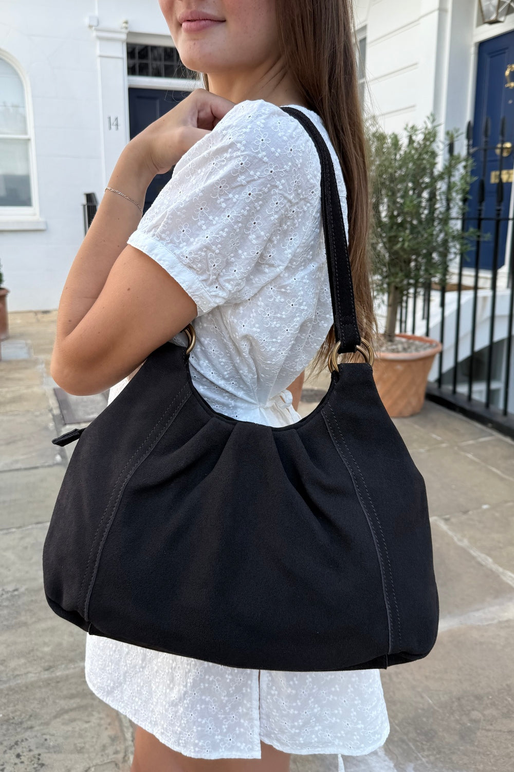 Suede Shoulder Bag | Dark Brown