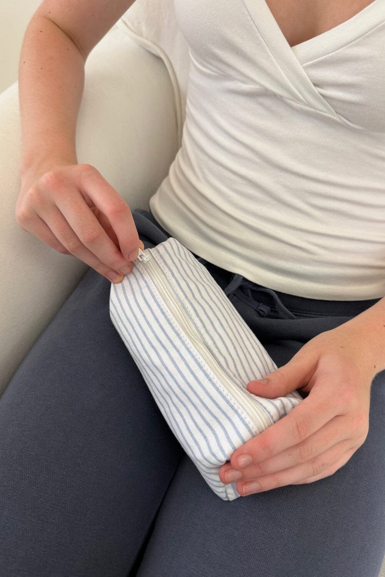 Striped Makeup Bag | White With Light Blue
