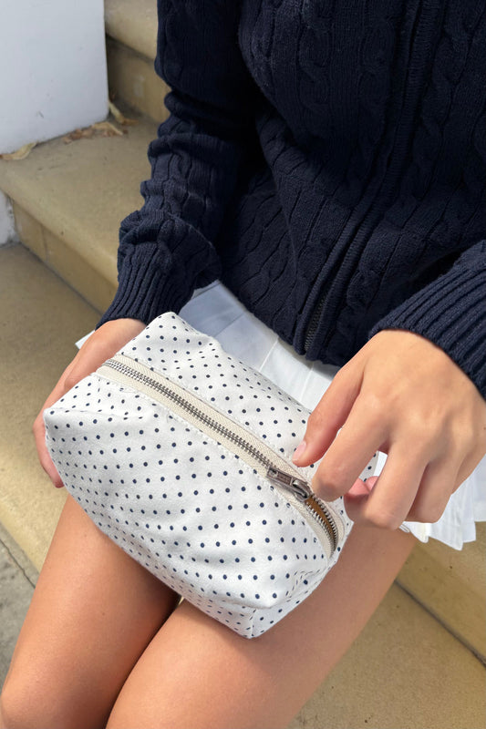 White Navy Polka Dots