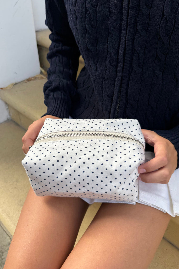 Polka Dot Makeup Bag | White Navy Polka Dots