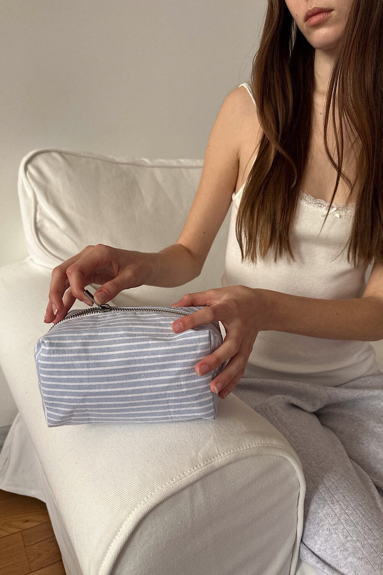 Striped Makeup Bag | White Light Blue Stripes
