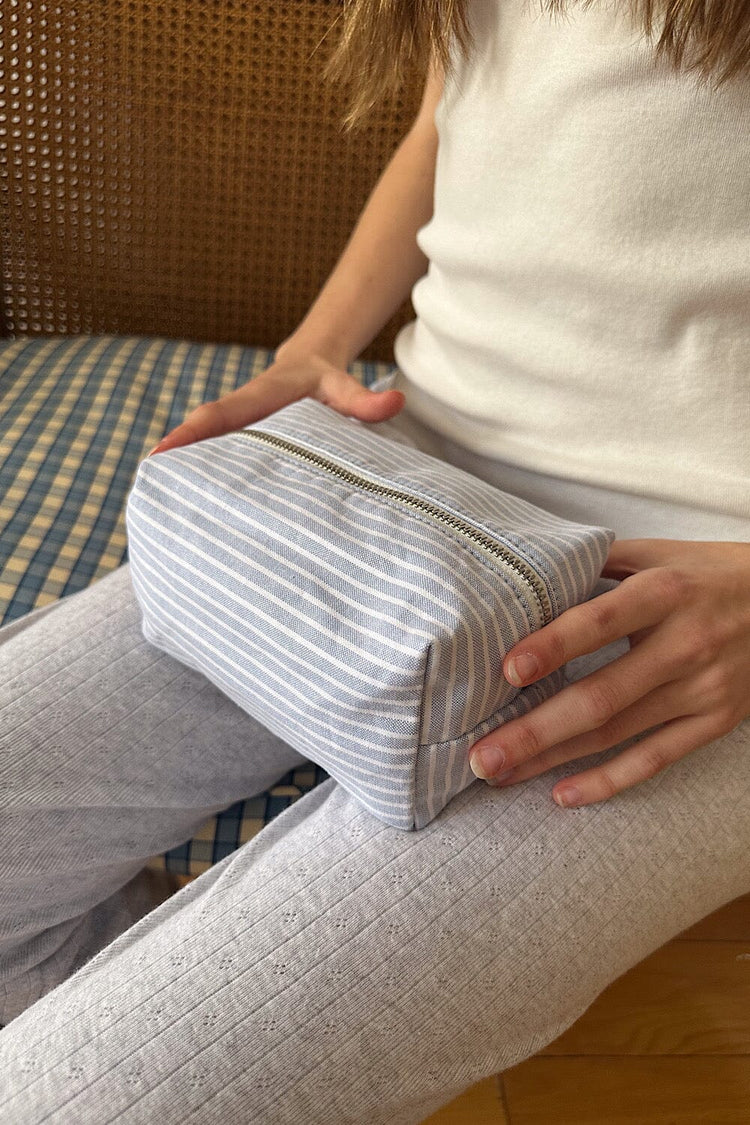 Striped Makeup Bag | White Light Blue Stripes