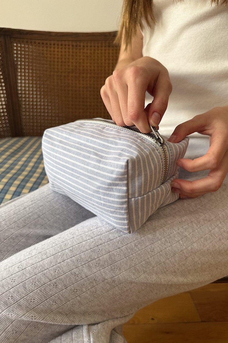 Striped Makeup Bag | White Light Blue Stripes