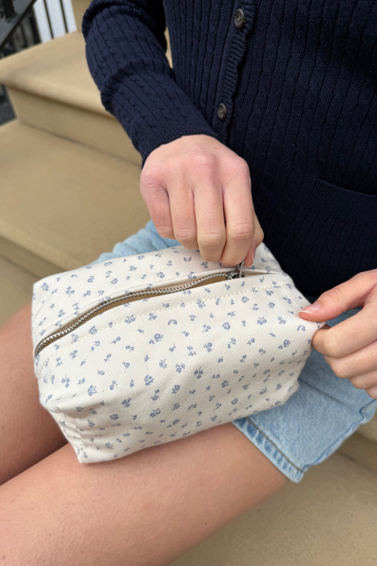Floral Makeup Bag | Ivory Light Blue Floral