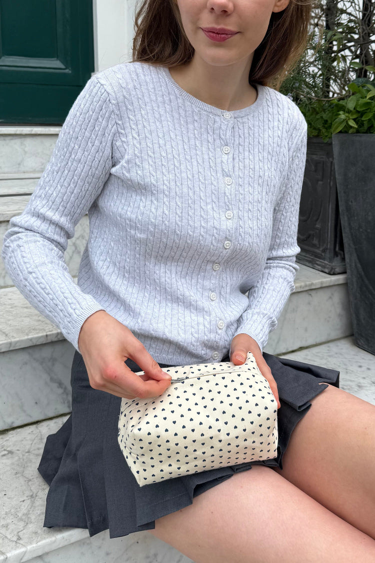 Hearts Makeup Bag | Ivory With Navy Hearts