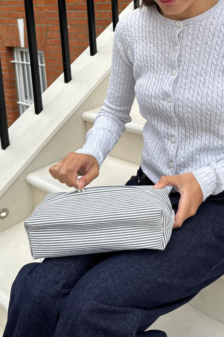 Stripes Makeup Bag | White With Navy Stripes