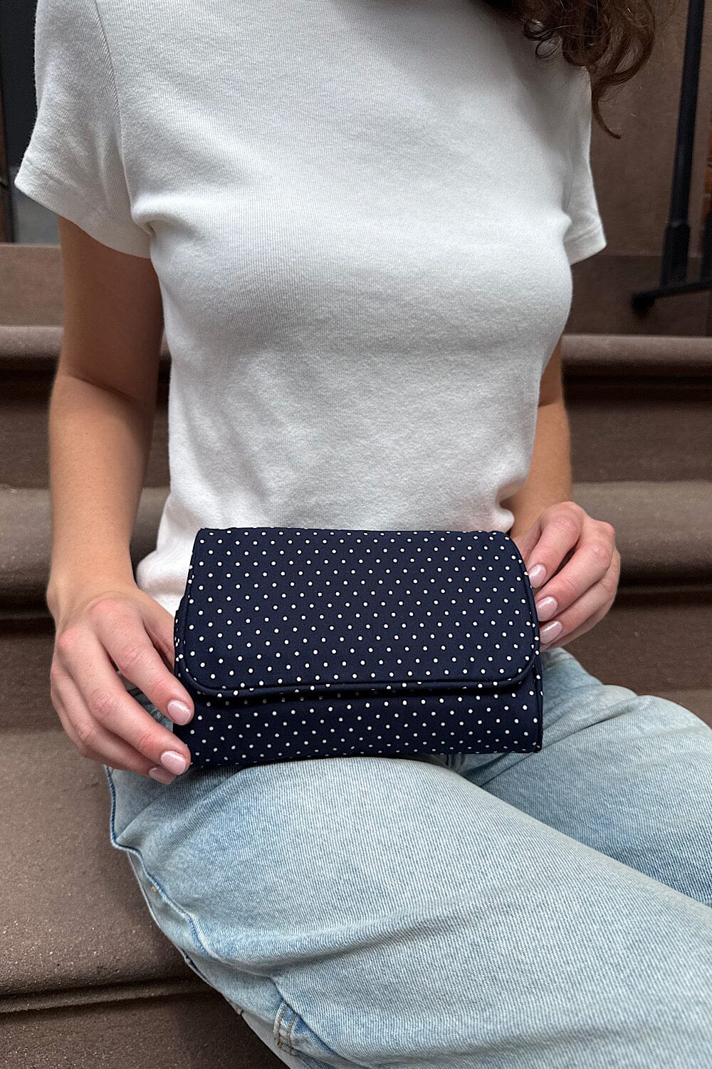 Polka Dots Makeup Bag | Navy With White Polka Dots