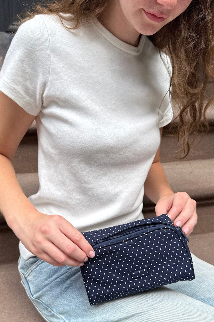 Polka Dots Makeup Bag | Navy With White Polka Dots