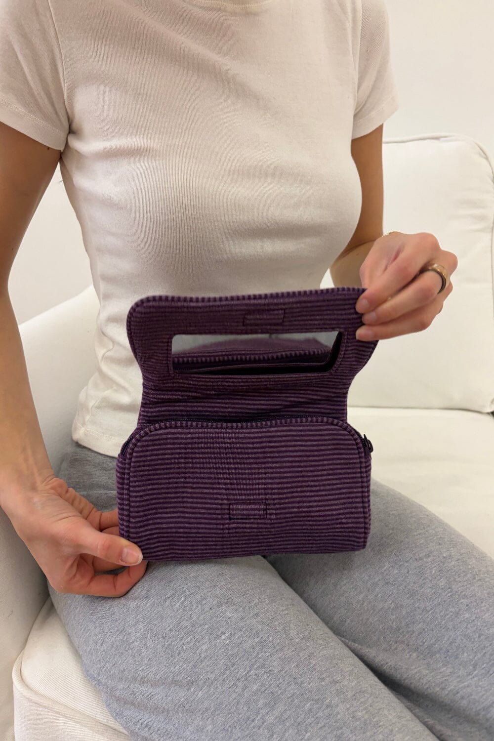 Striped makeup bag | Purple With White Stripes