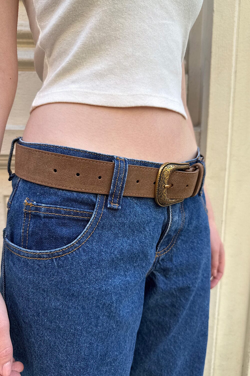 Suede Western Belt | Brown