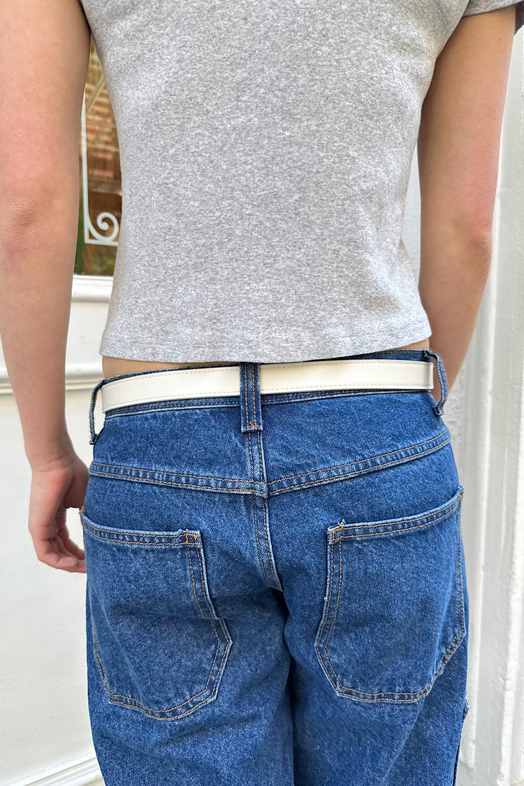 Faux Leather Buckle Belt | Cream