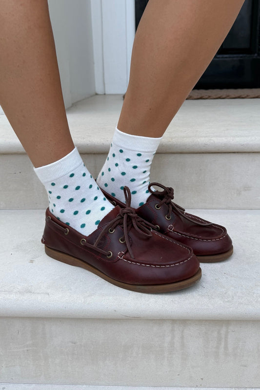 White Teal Polka Dots