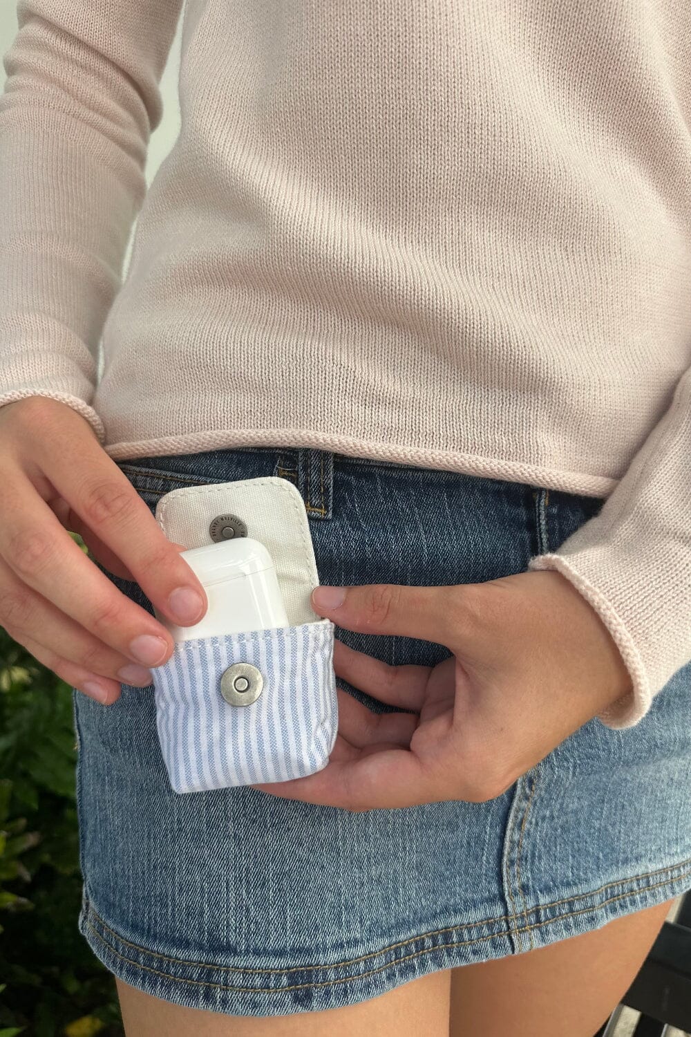 Striped Mini Bag Keychain | Blue and Light Blue Stripes