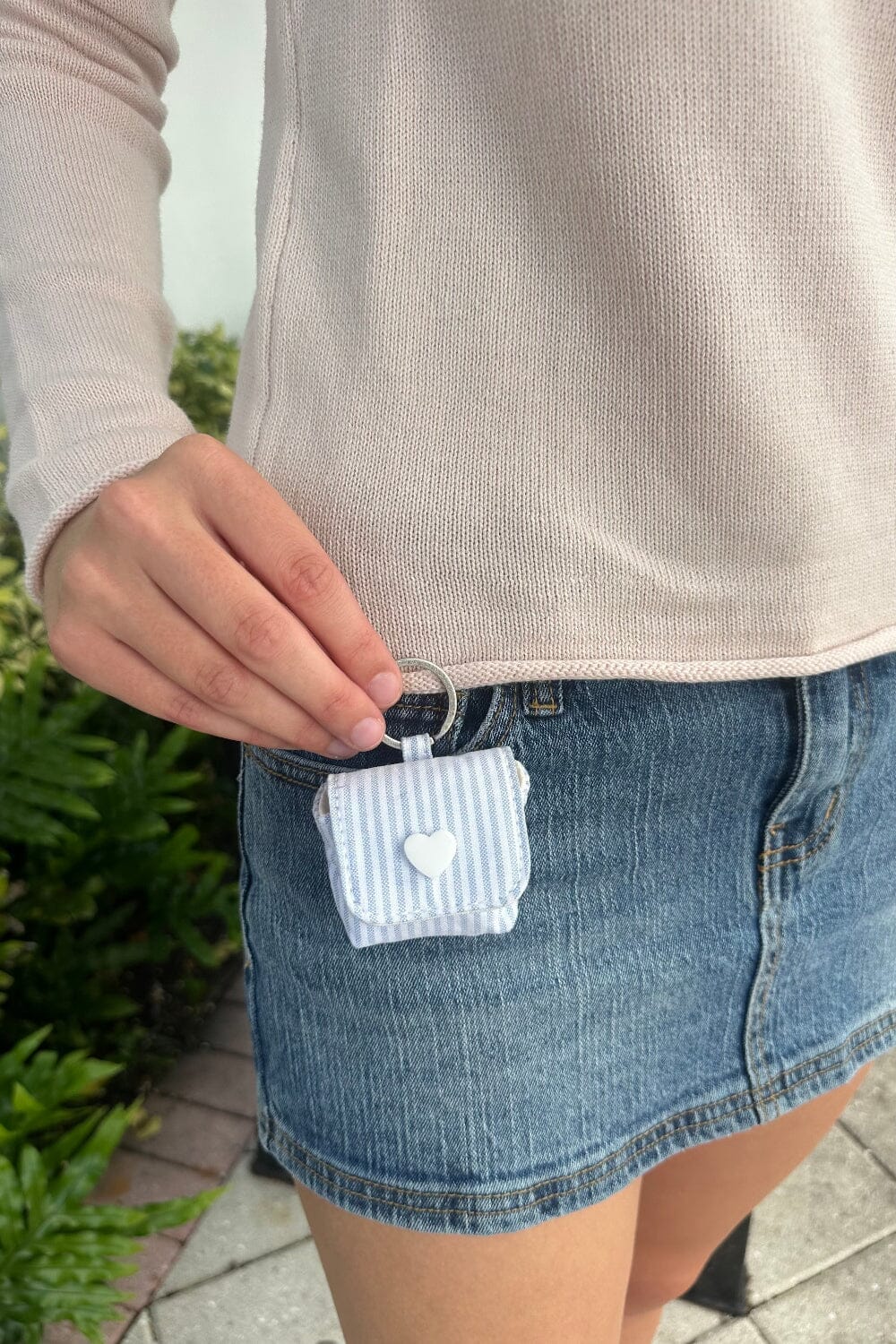 Striped Mini Bag Keychain | Blue and Light Blue Stripes