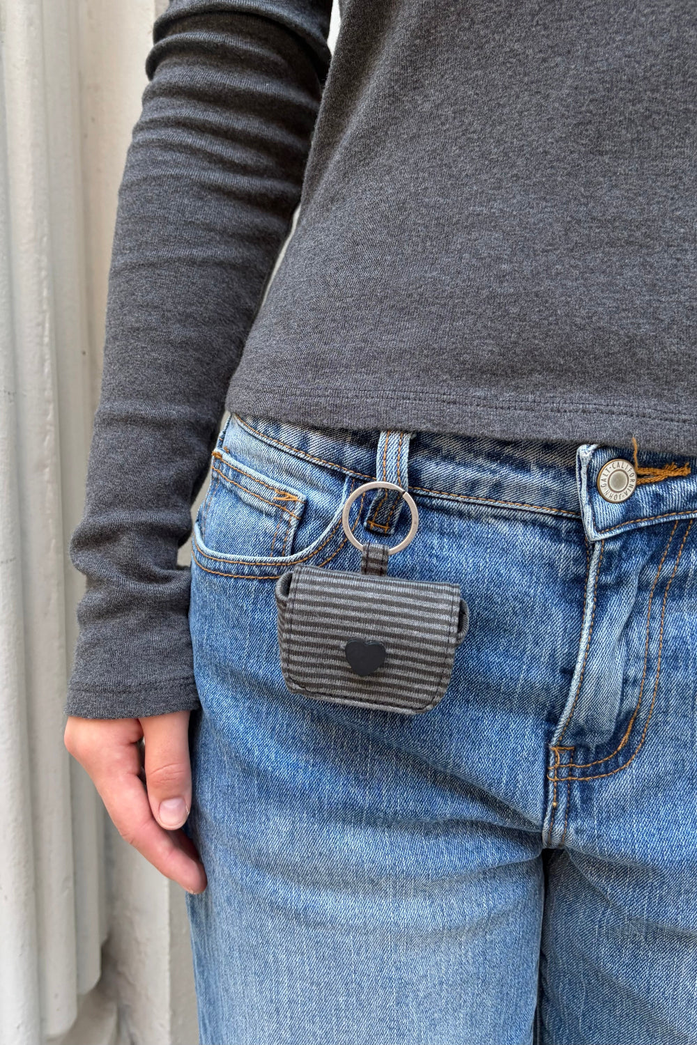 Striped Mini Bag Keychain | Dark Grey Faded Black Stripes
