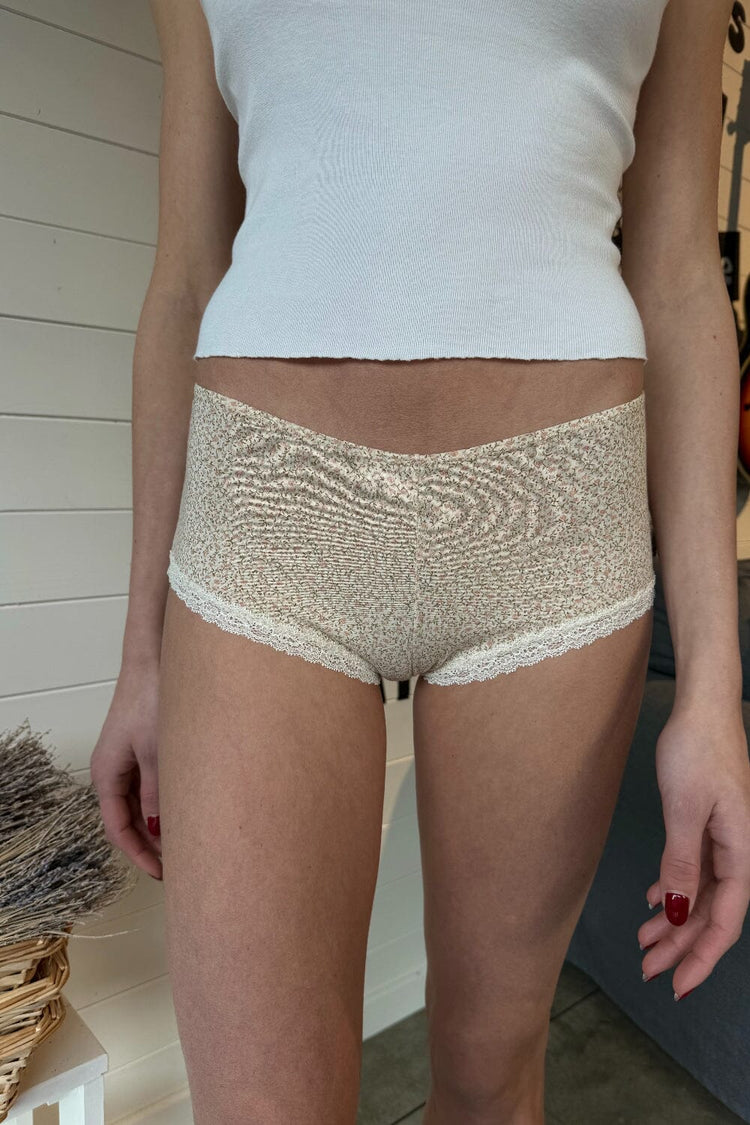 Floral Hipster Underwear | Ivory with Pink and Sage Green Flowers / XS/S