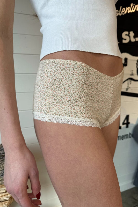 Ivory with Pink and Sage Green Flowers / XS/S