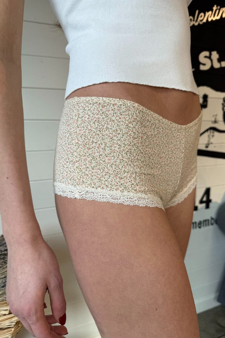 Floral Hipster Underwear | Ivory with Pink and Sage Green Flowers / XS/S