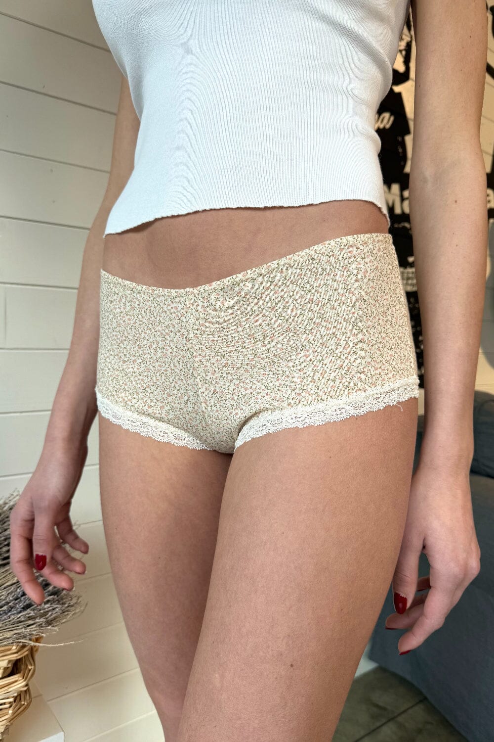 Ivory with Pink and Sage Green Flowers / XS/S