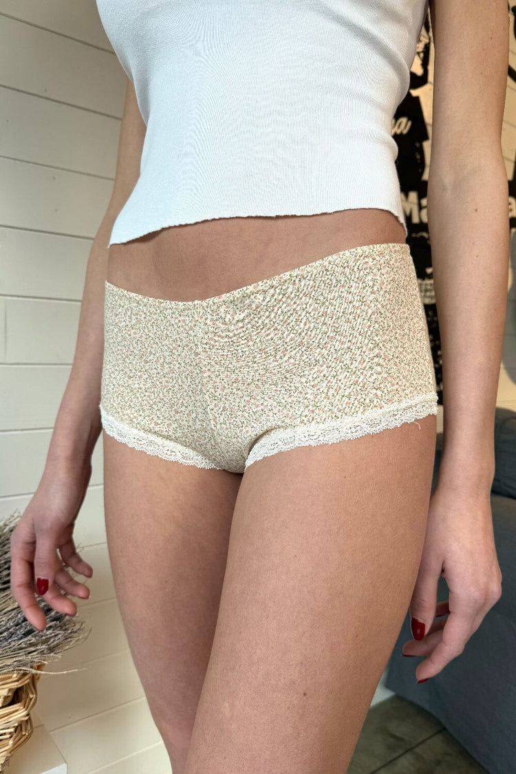 Floral Hipster Underwear | Ivory with Pink and Sage Green Flowers / XS/S