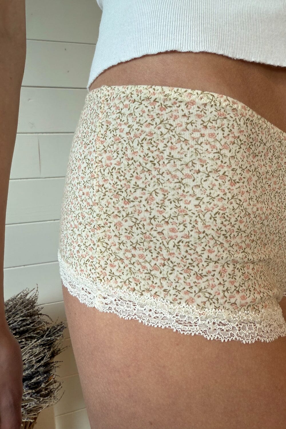 Ivory with Pink and Sage Green Flowers / XS/S
