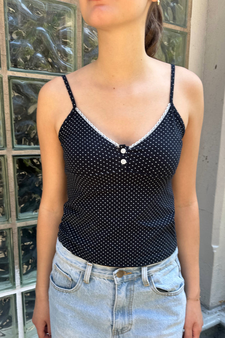 Tiffany Cotton Polka Dot Tank | Navy White Polka Dots / XS/S