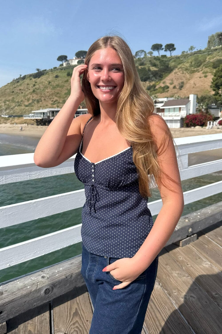 Tiffany Polka Dots Tank | Navy Blue with White Polka Dots / XS/S
