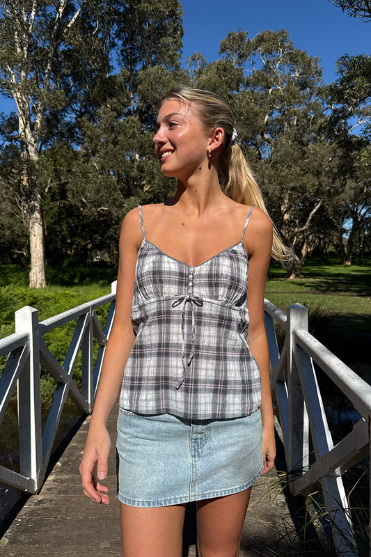 Grey With Pink And White Plaid / XS/S