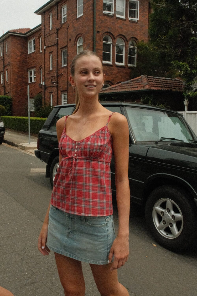 Tiffany Plaid Tank | Red with Black and Brown Plaid / XS/S