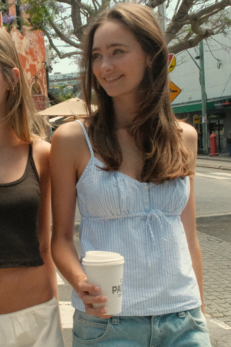 Striped Tiffany Tank | White with Light Blue Vertical Stripes / S