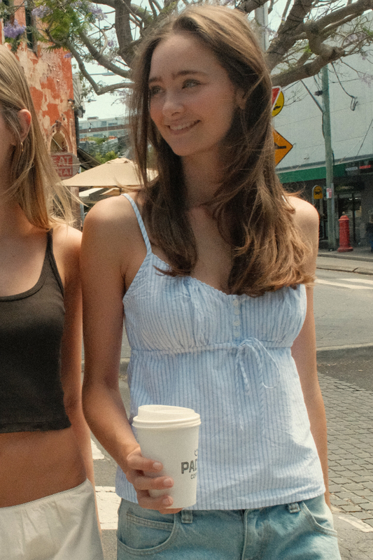 White with Light Blue Vertical Stripes / S