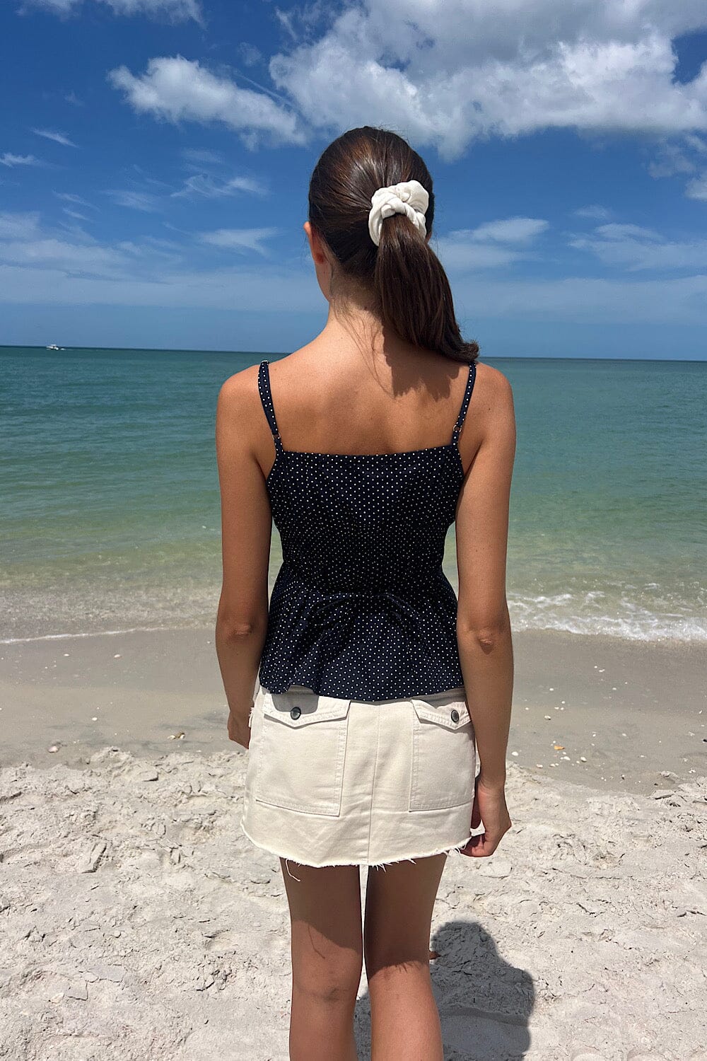 Faded Navy Blue With White Polka Dots / XS/S