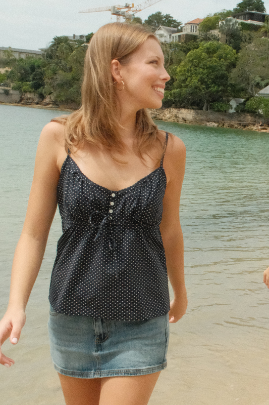 Faded Navy Blue With White Polka Dots / XS/S