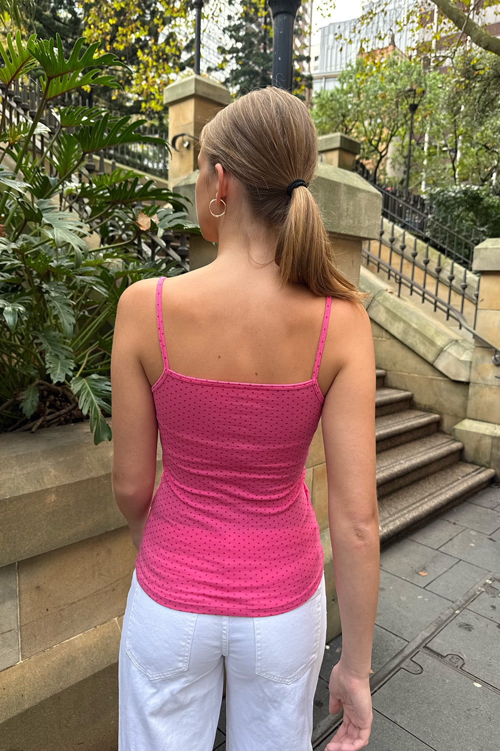 Archie Polka Dots Tank | Pink with Red Polka Dots / XS/S