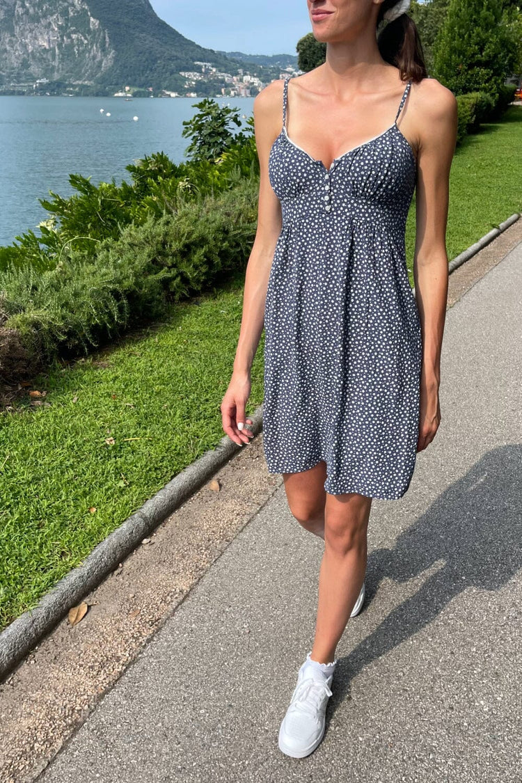 Martina Dress | Faded Navy With White Floral / XS/S