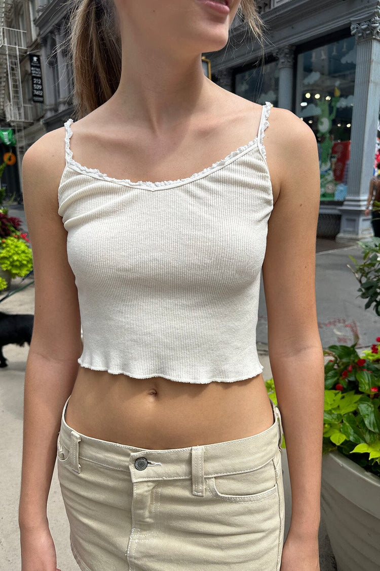 Lorene Ruffle Tank | Ivory / Cropped Fit