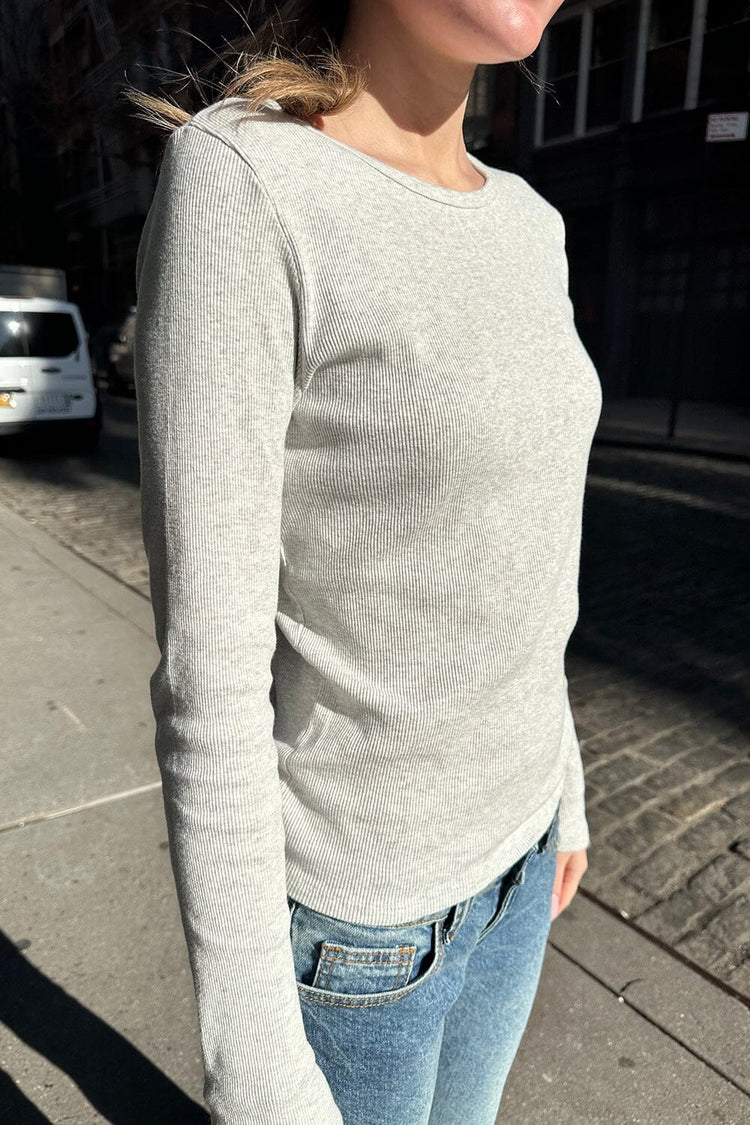 Leah Ribbed Top | Light Heather Grey / S