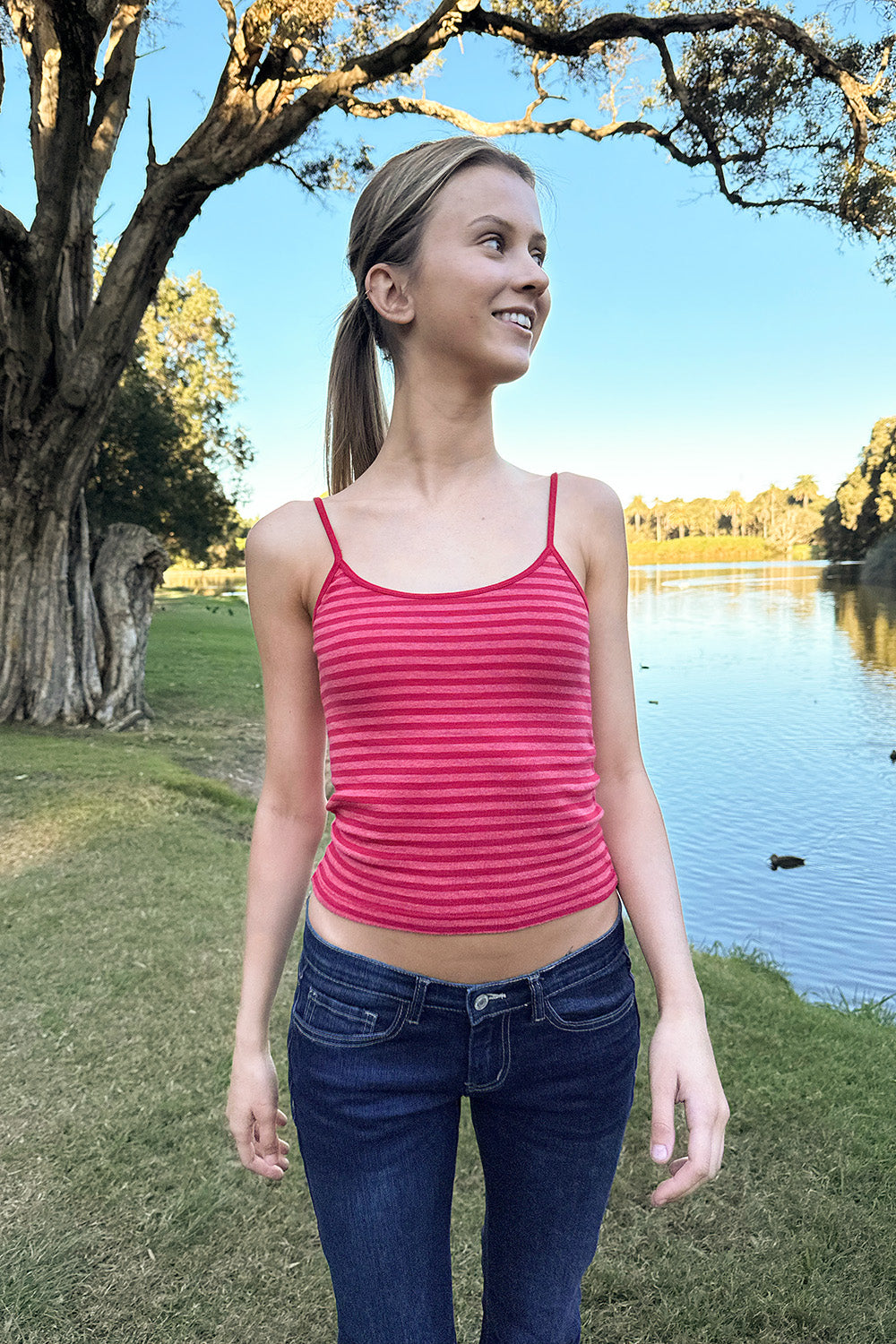 Skylar Striped Tank | Red with Light Red Stripes / XS/S