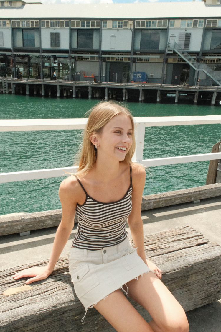 Skylar Striped Tank | Ivory Brown Thick Stripes / XS/S