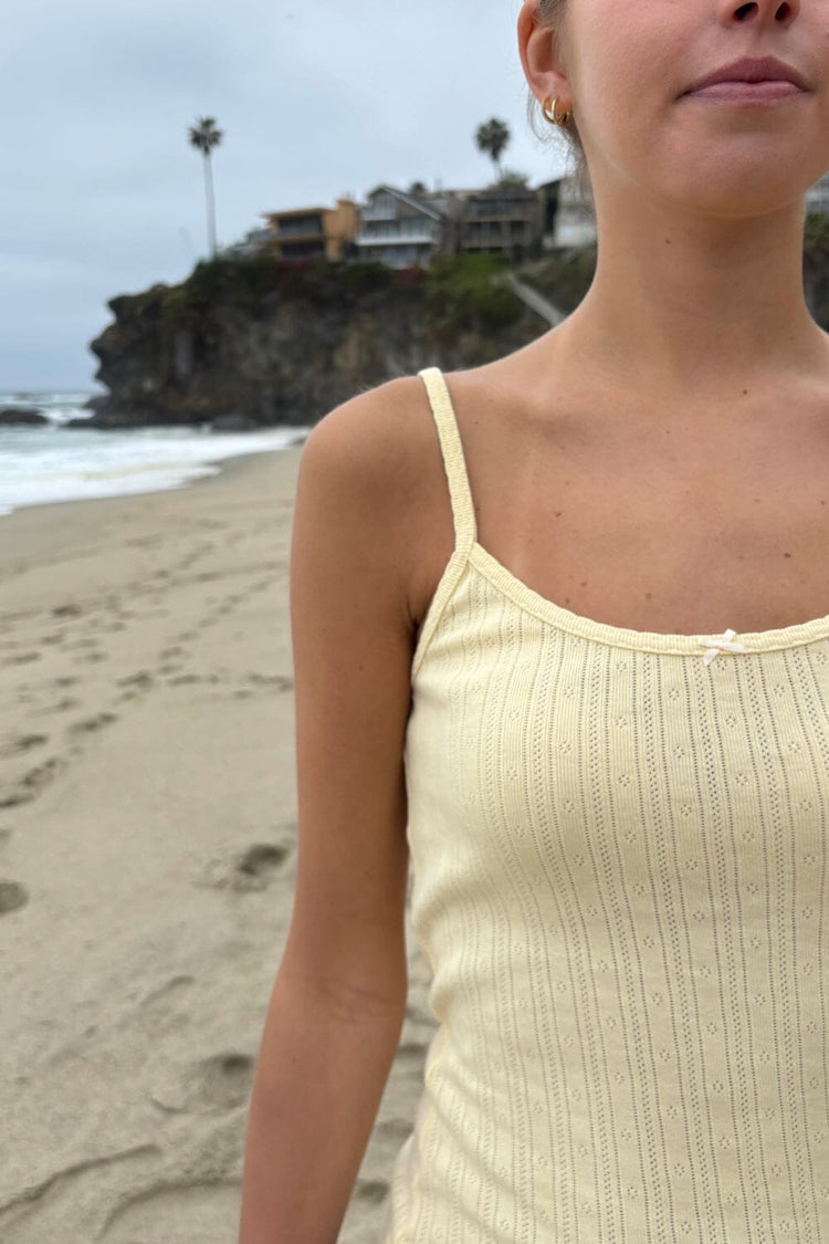 Skylar Ribbed Eyelet Tank | Pastel Yellow / XS/S