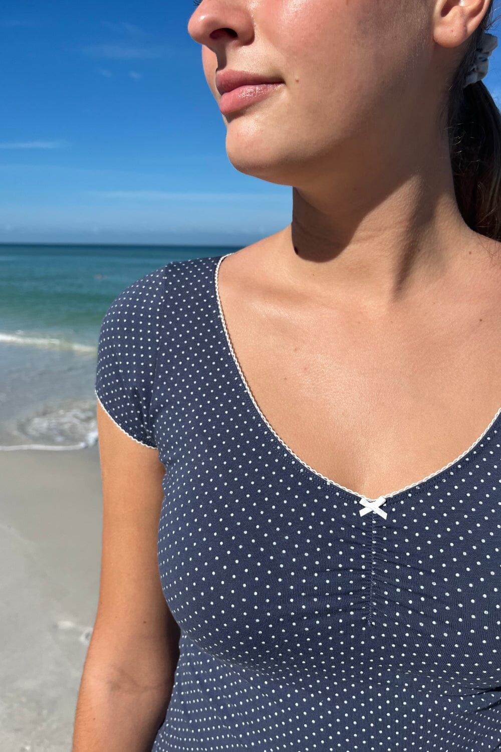 Faded Navy With White Polka Dots / XS/S