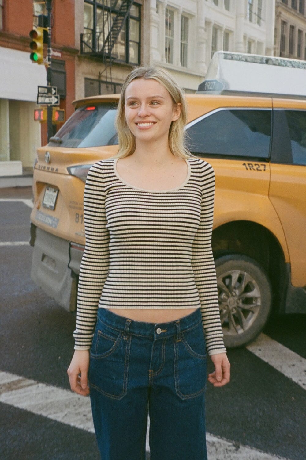 Zelly Striped Top | Ivory and Black Striped / XS/S