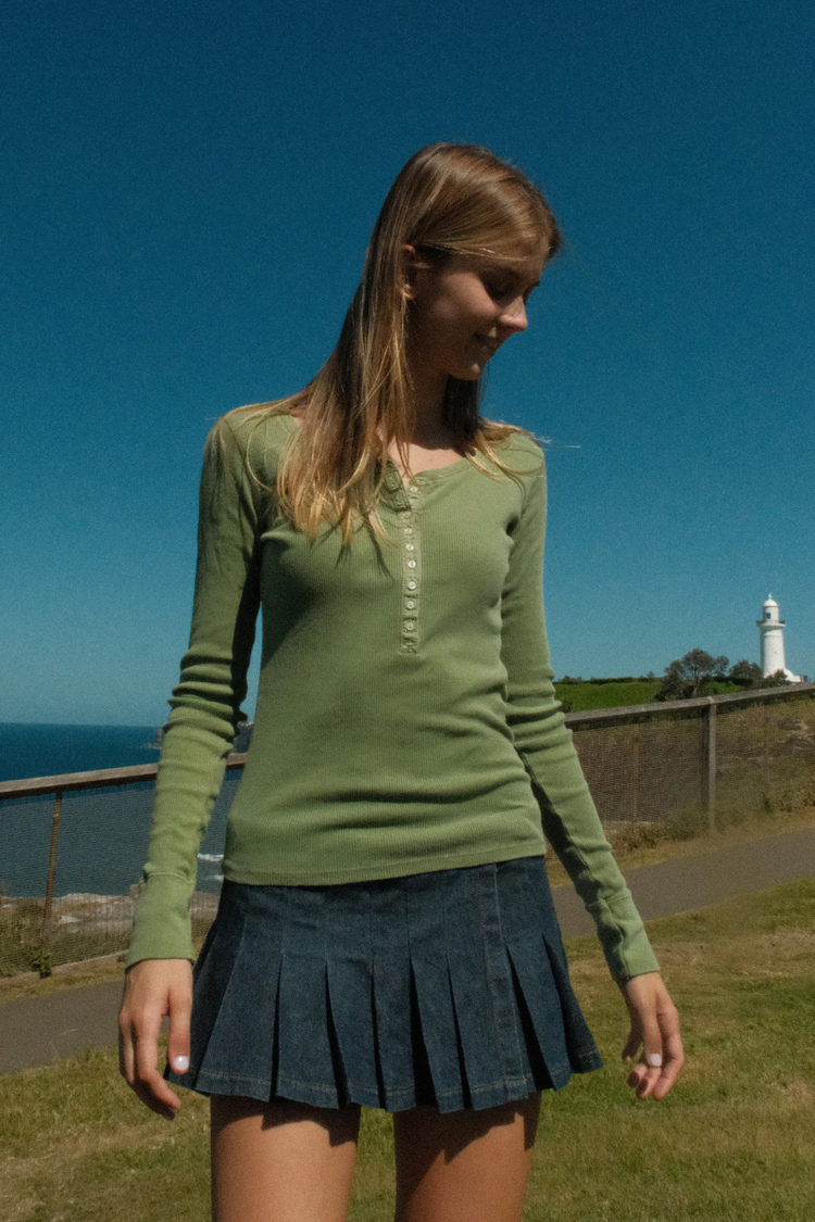 Zelly Long Sleeve Ribbed Top | Light Olive Green / XS/S