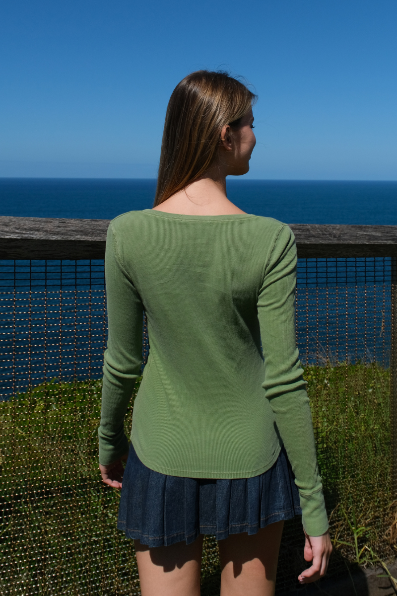 Zelly Long Sleeve Ribbed Top | Light Olive Green / XS/S