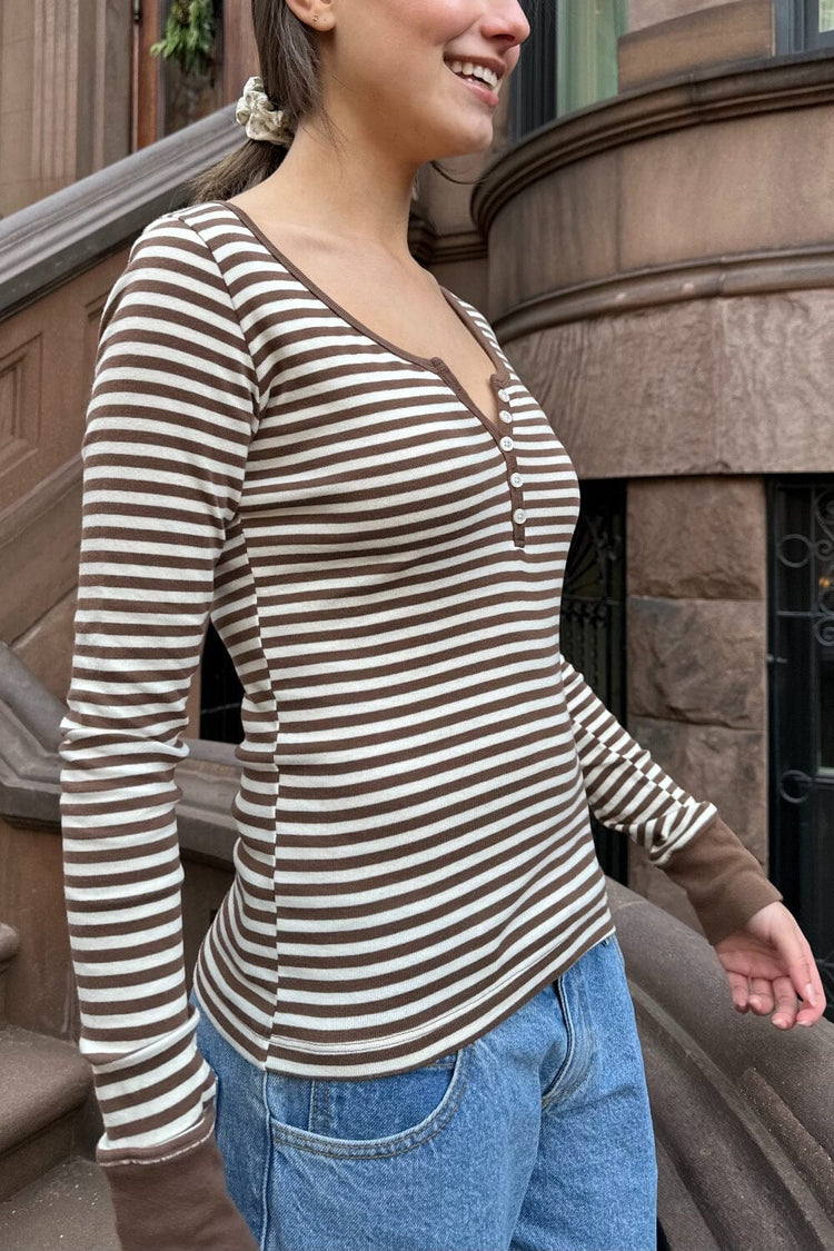 Zelly Striped Top | Ivory Brown Thick Stripes / XS/S