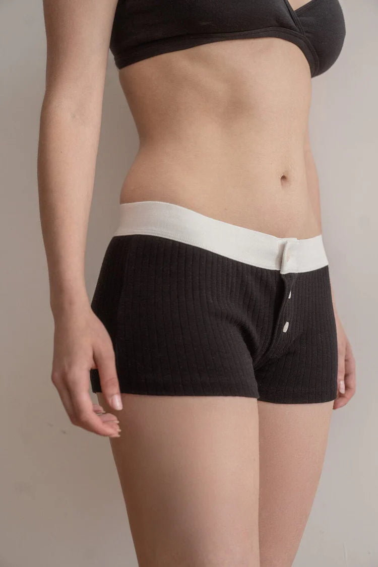Boy Short Thick Ribbed Underwear | Black / S