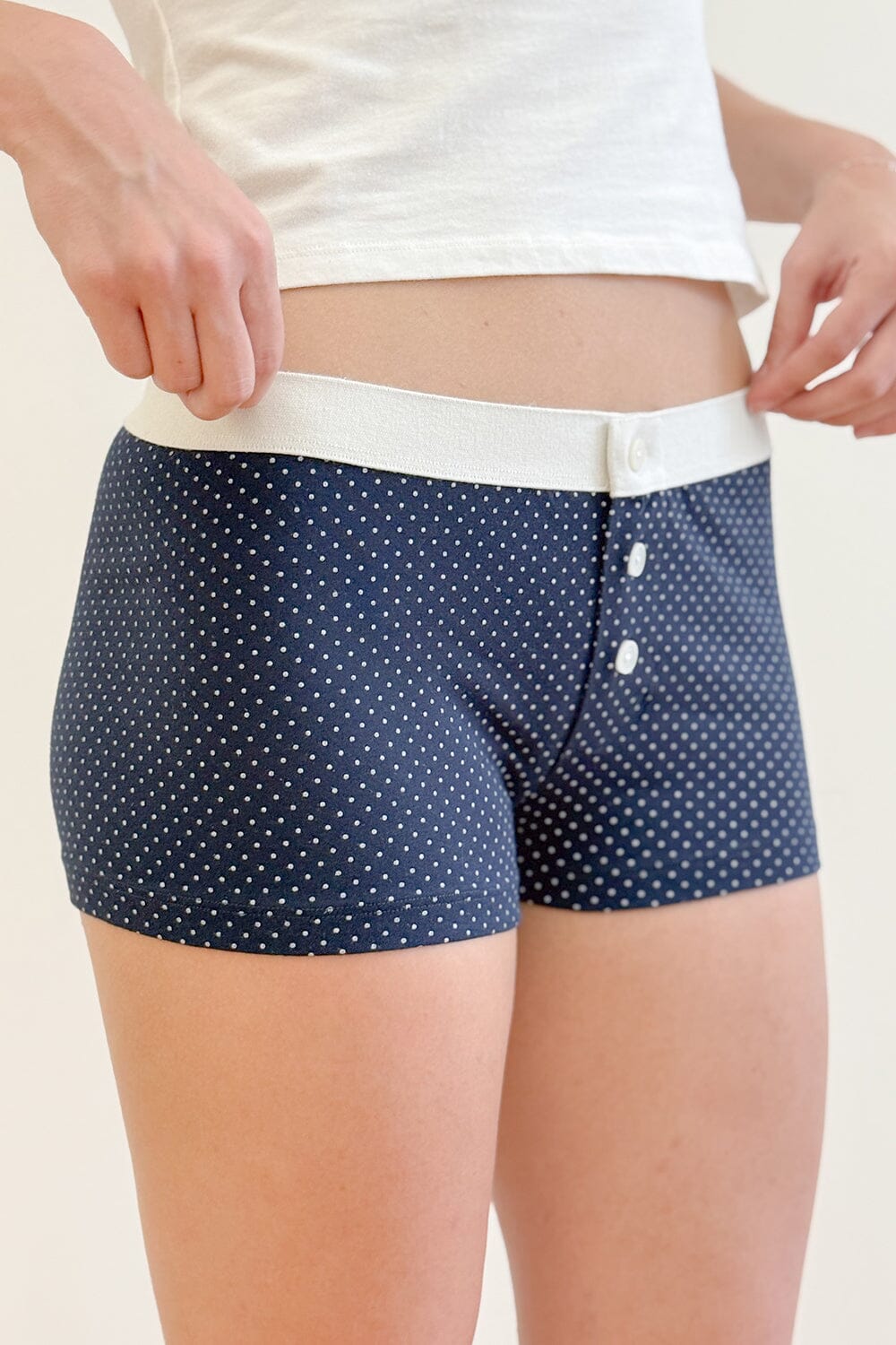 Boy Short Polka Dot Underwear | Navy With White Polka Dots / XS/S